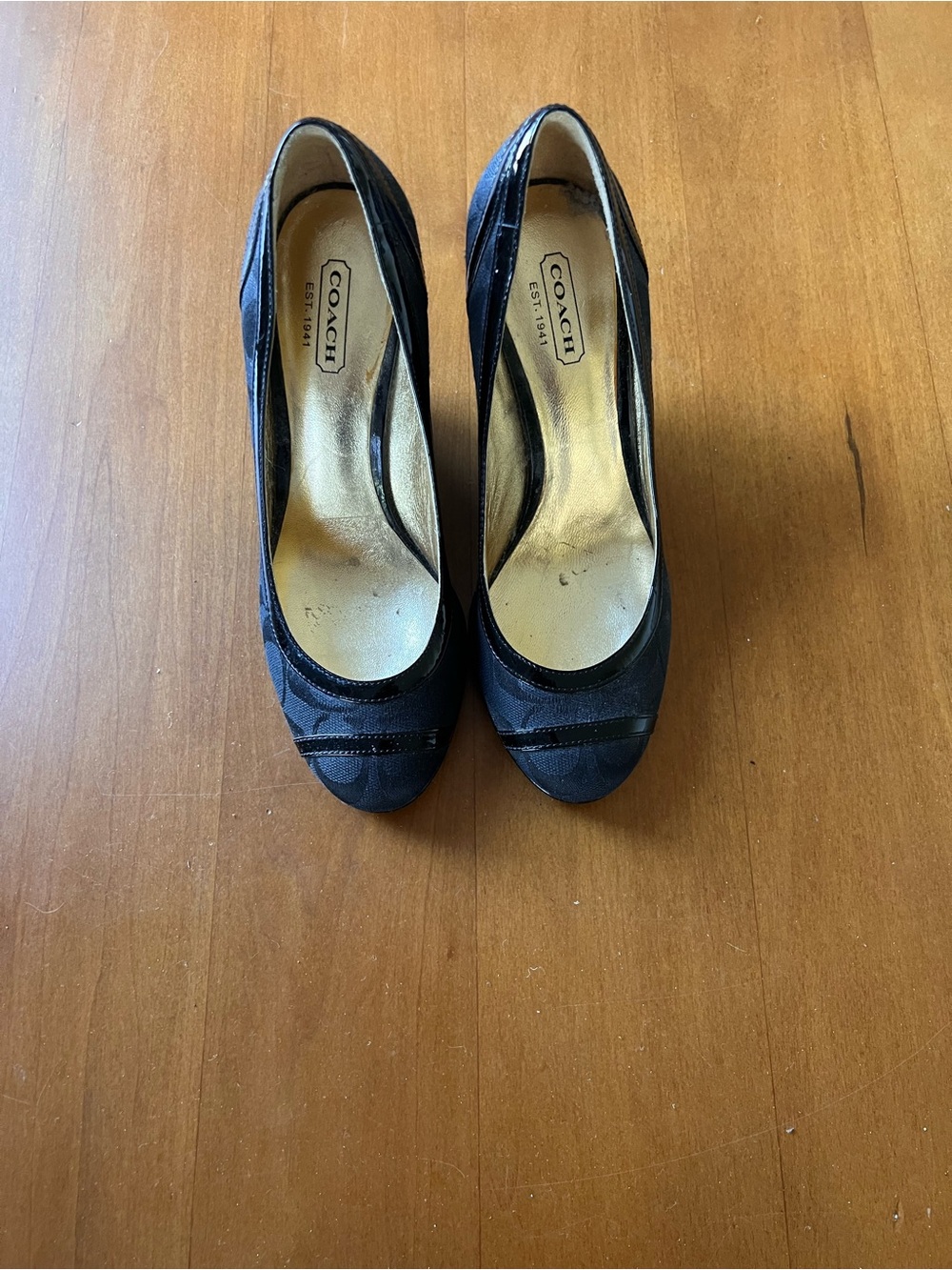 Coach Black Women's Peep-Toe Heels with Subtle Stitch Detail